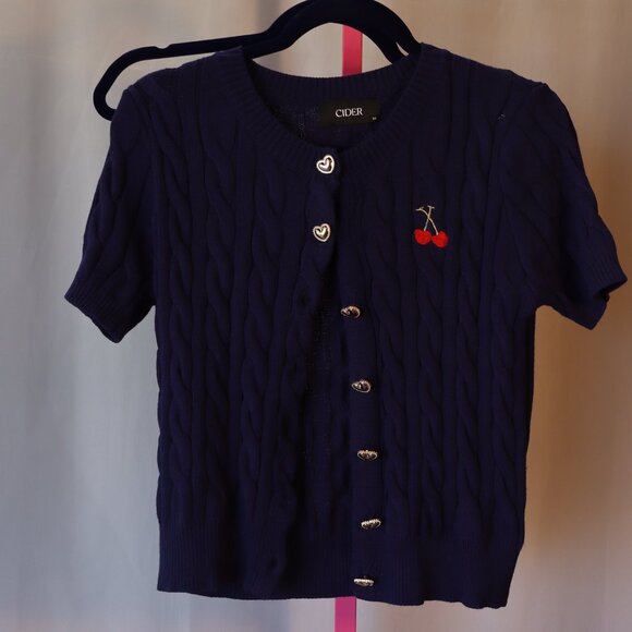 Cider short sleeve button-up cardigan sweater, Navy Blue Gold Button - Medium - Picture 1 of 6